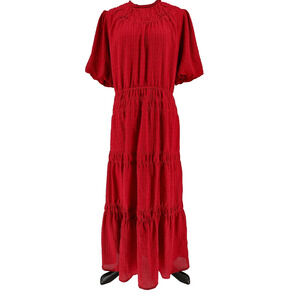Adelyn Rae Woman Red Smocked Tiered Maxi Dress Size XL Puff Sleeve Lined Ruffles